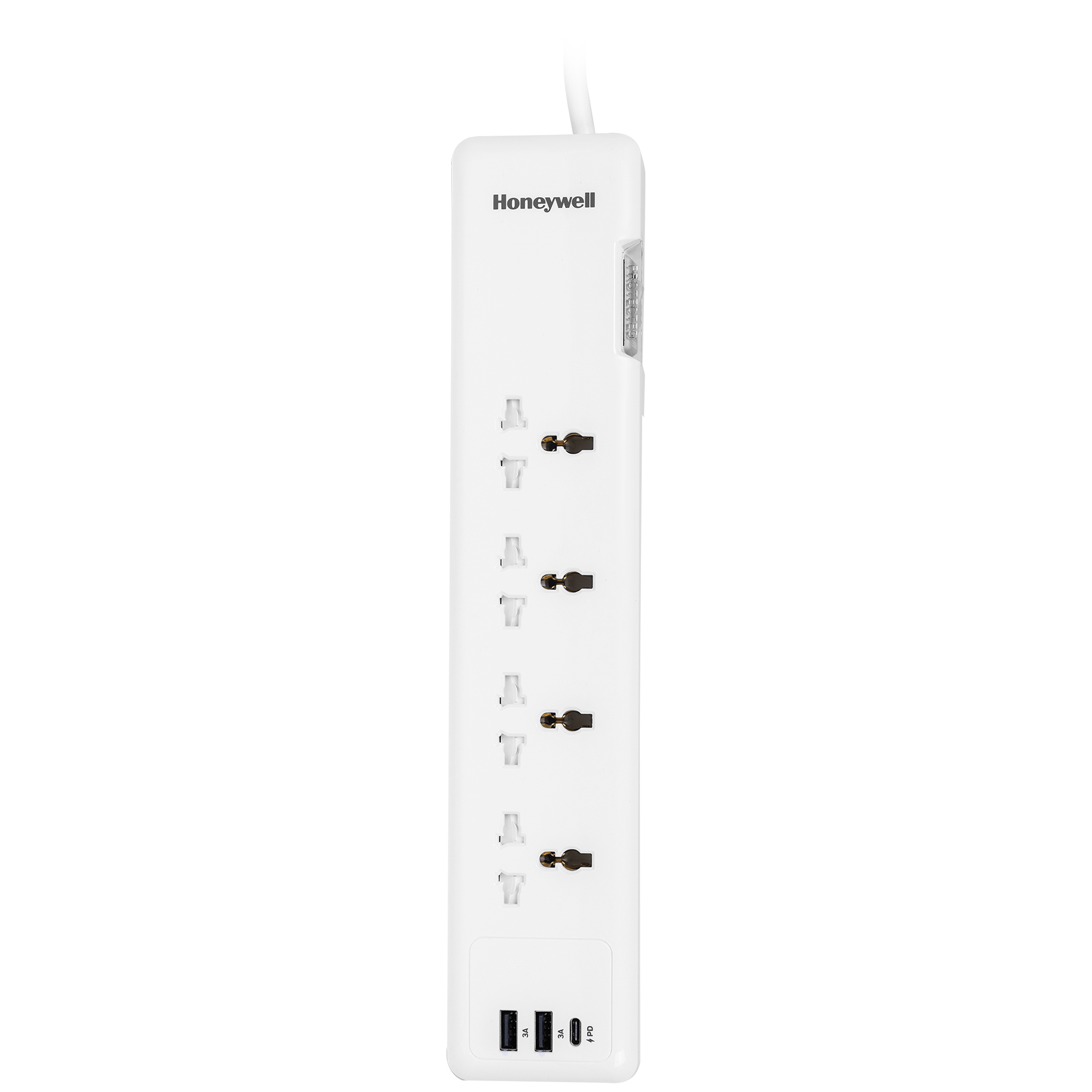 Honeywell Surge Protector with 4 Universal Sockets + 2 USB- A and Type C Port with 1.5 Meter Cord - White