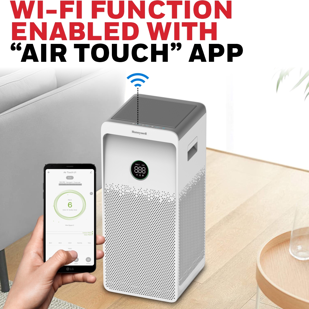 Honeywell Air touch U1 Air Purifier, H13 HEPA Filter with UV LED & WIFI, Covers Upto 1085 Sq.Ft / 100.79 Sq.Mtr