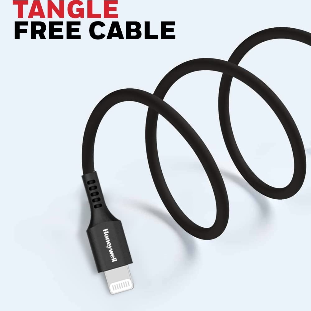 Honeywell USB to Lightning, Fast Charging Cable (Apple MFI-Certified), QC 3.0, Silicone, 6 Ft/1.8M - Black