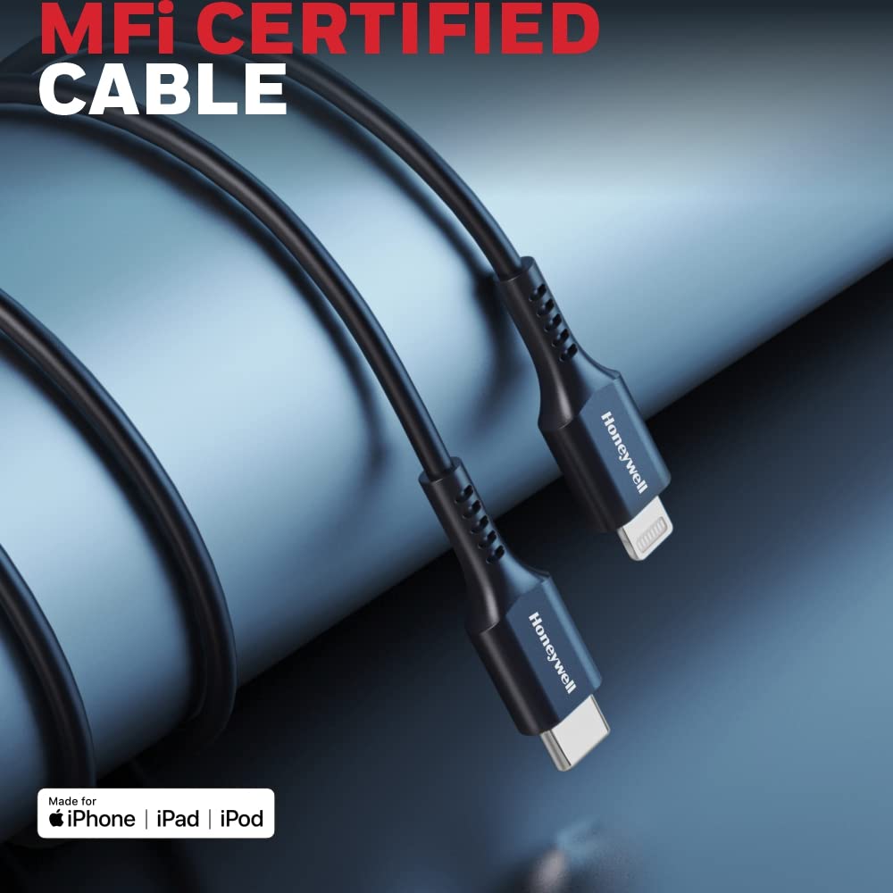 Honeywell Type C to Lightning, Fast Charging Silicone Cable, (Apple MFI-Certified), QC 3.0, PD 87W, 6 Feet/1.8M – Black