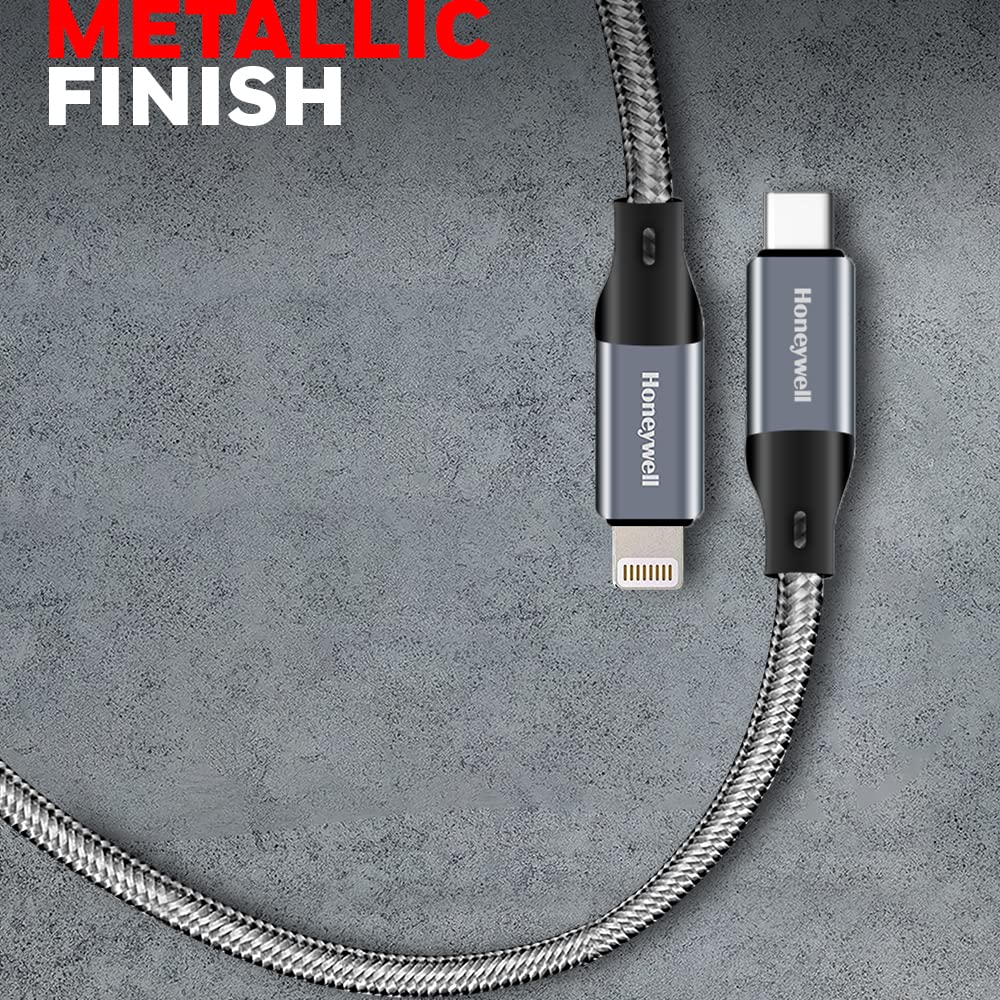 Honeywell Type C to Lightning Cable, (Apple MFI-Certified), PD 87 W, Braided, 1.2 Meter - Grey