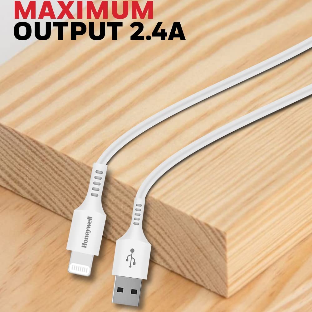 Honeywell USB to Lightning, Fast Charging Cable (Apple MFI-Certified), QC 3.0, Silicone, 6 Feet/1.8M - White