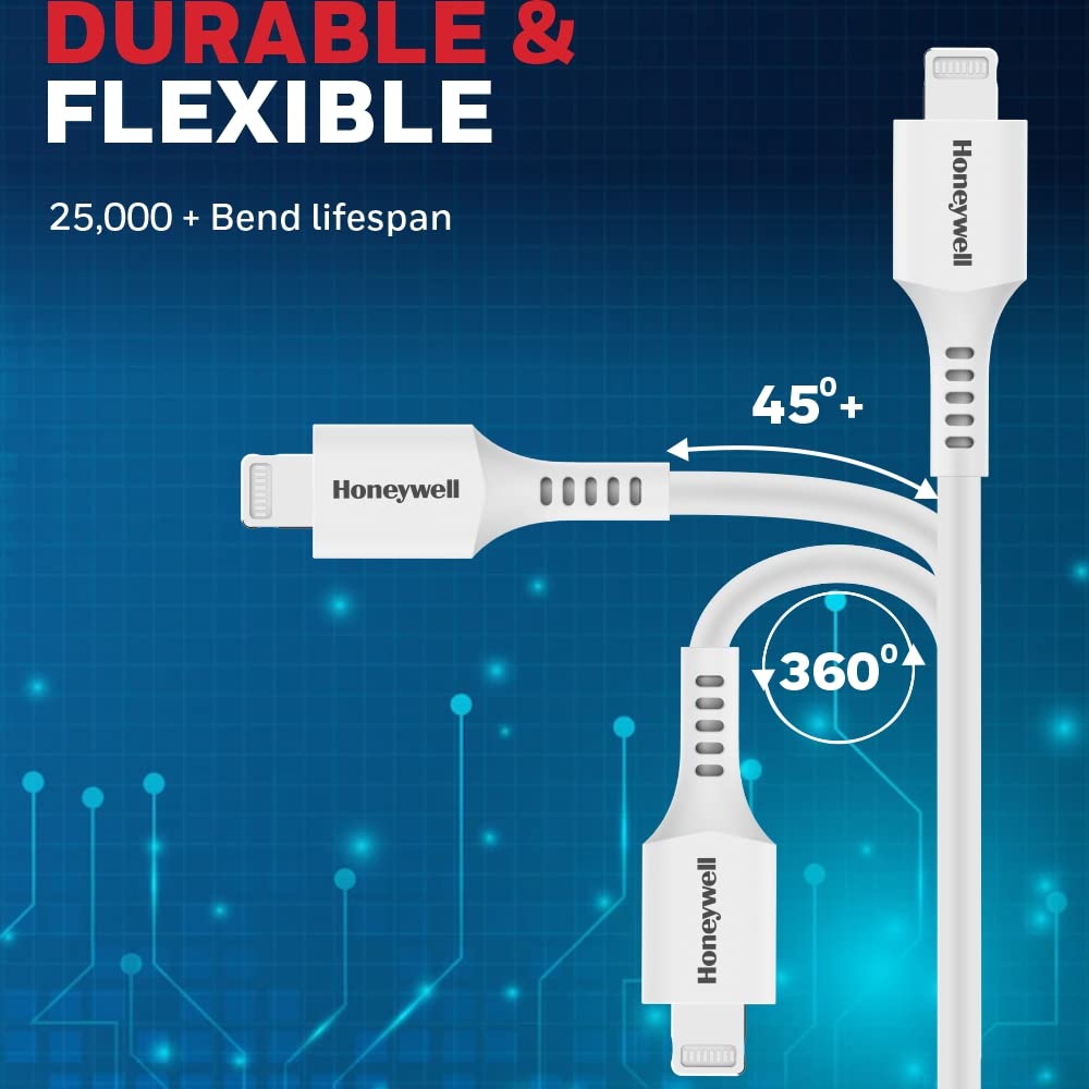 Honeywell Type C to Lightning, Fast Charging Silicone Cable, (Apple MFI-Certified), QC 3.0, PD 87W, 6 Feet/1.8M – White