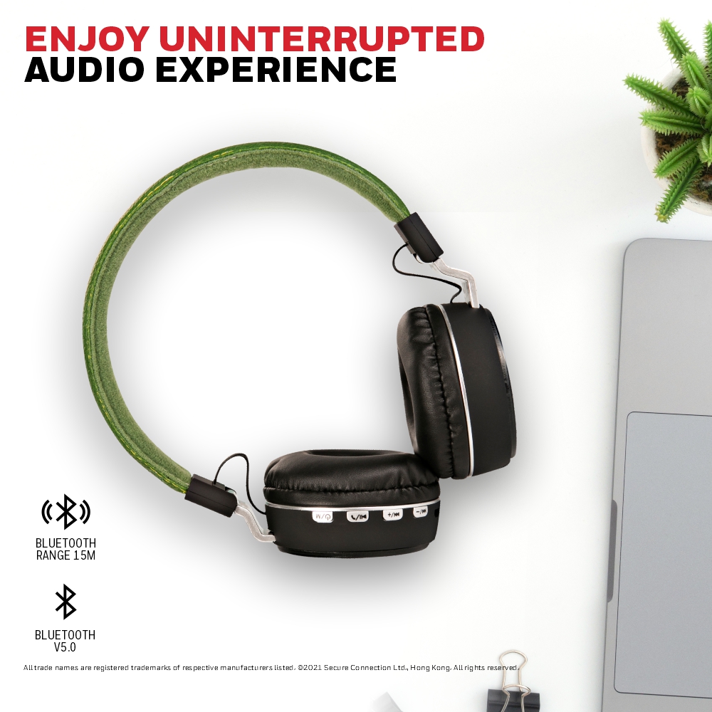 Honeywell Moxie V10 Bluetooth V5.0 On-Ear Wireless Headphone- Olive Green