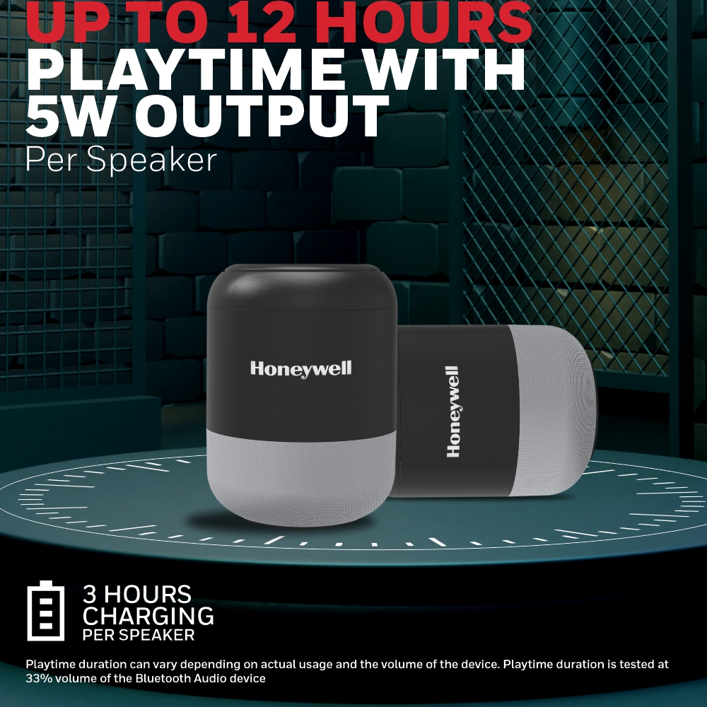Honeywell Trueno U100 Wireless Duo Bluetooth Speaker, 5Wx2 -Grey