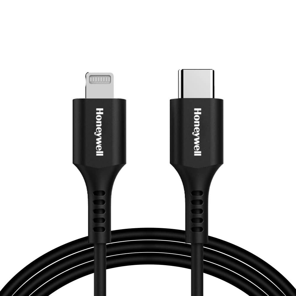Honeywell Type C to Lightning, Fast Charging Silicone Cable, (Apple MFI-Certified), QC 3.0, PD 87W, 6 Feet/1.8M – Black