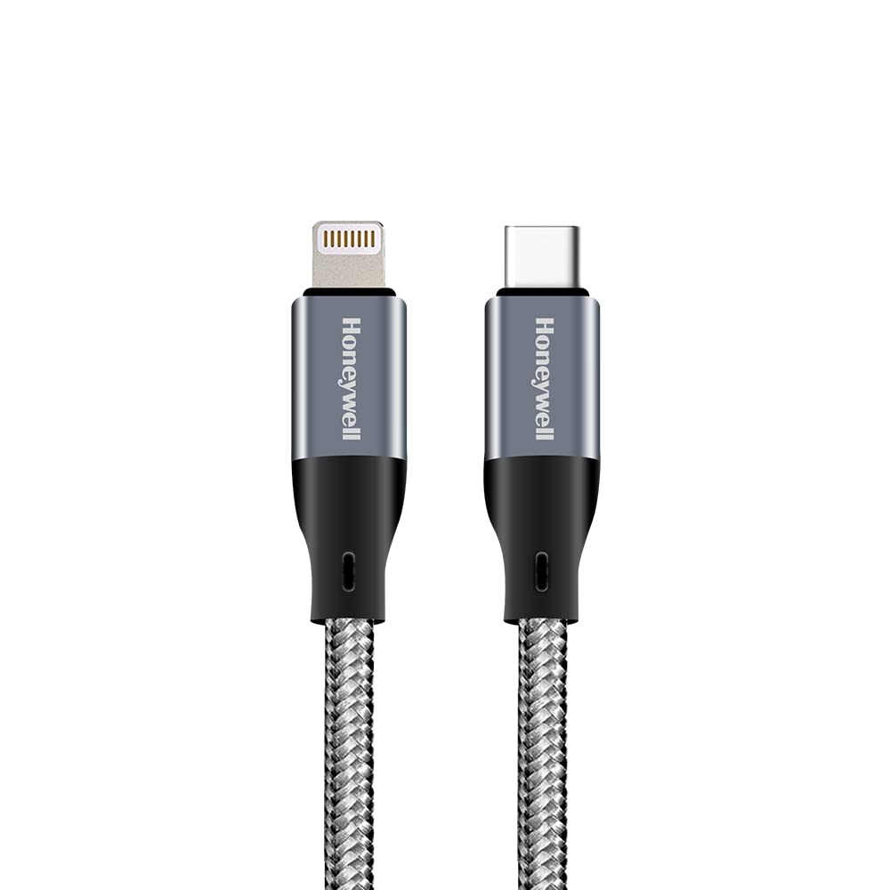 Honeywell Type C to Lightning Cable, (Apple MFI-Certified), PD 87 W, Braided, 1.2 Meter - Grey