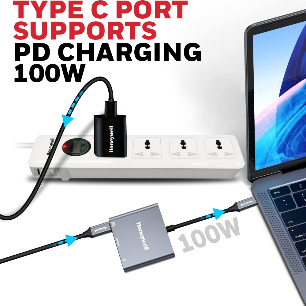 Honeywell High-Speed 3-in-1 Type C to HDMI Adapter, Quick Transfer Speed of 5GBPS, UHD 4K@30Hz