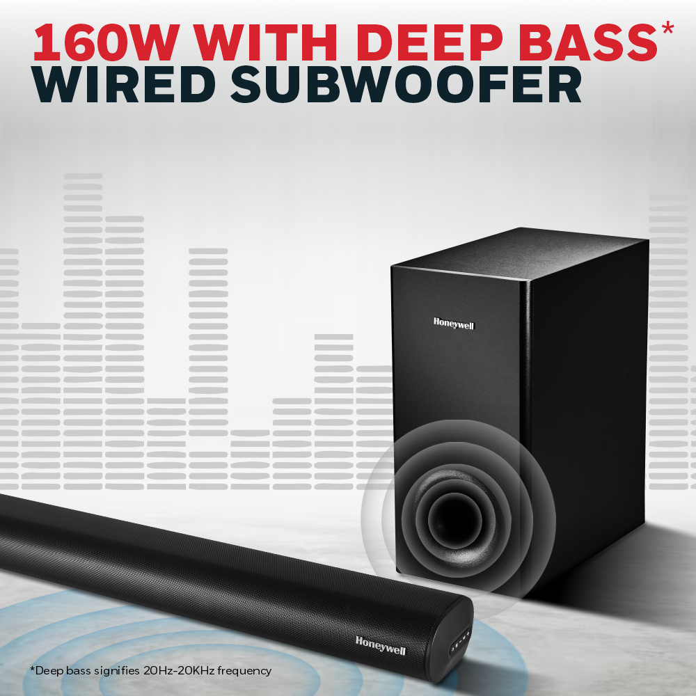 Honeywell Trueno U3000, 160W Soundbar with Wired Subwoofer